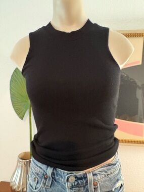 LNA Black Ribbed Mock Neck Tank